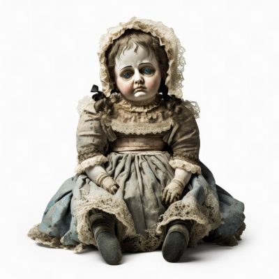 Haunted cursed Victorian-style creepy doll