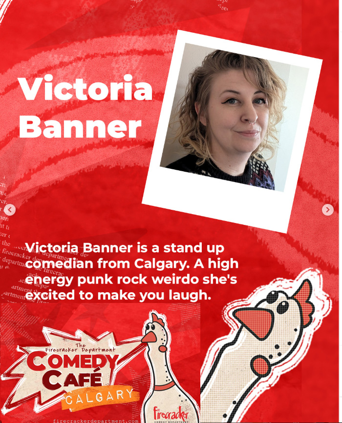 Victoria banner performing on fire cracker department comedy cafe